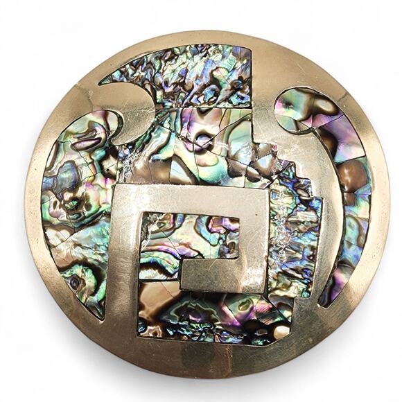 Vintage Mexican Alpaca Brooch Abalone Inlay Hecho en Mexico 1950s Eagle Design - Picture 1 of 6